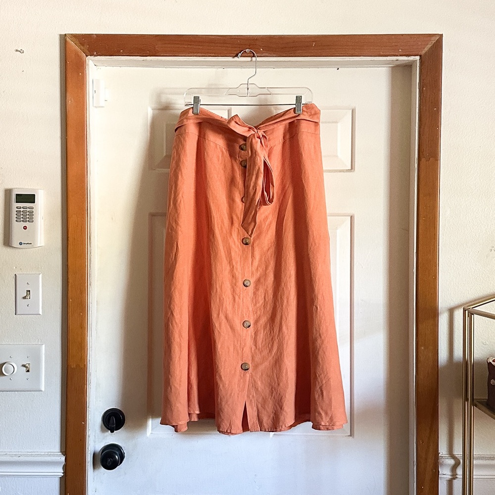 Target A New Day Peach Linen Blend Belted Midi Skirt. Button front.